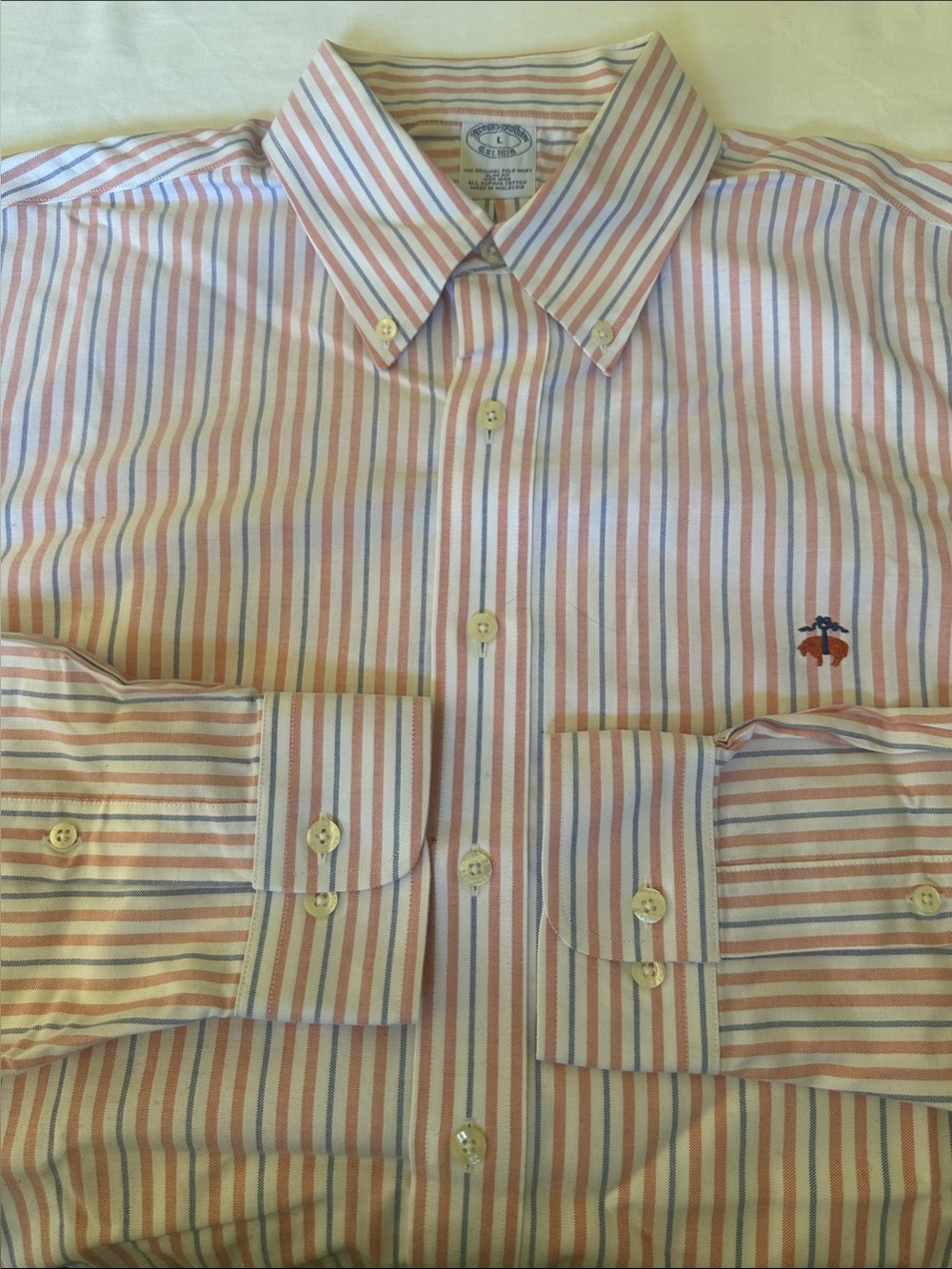 Brooks Brothers Slim Fit Multicolor Pink Blue Striped Men’s Dress Shirt Size L